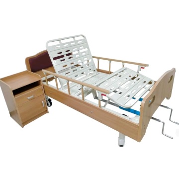 ベッドサイドテーブル付きの医療用木ベッド