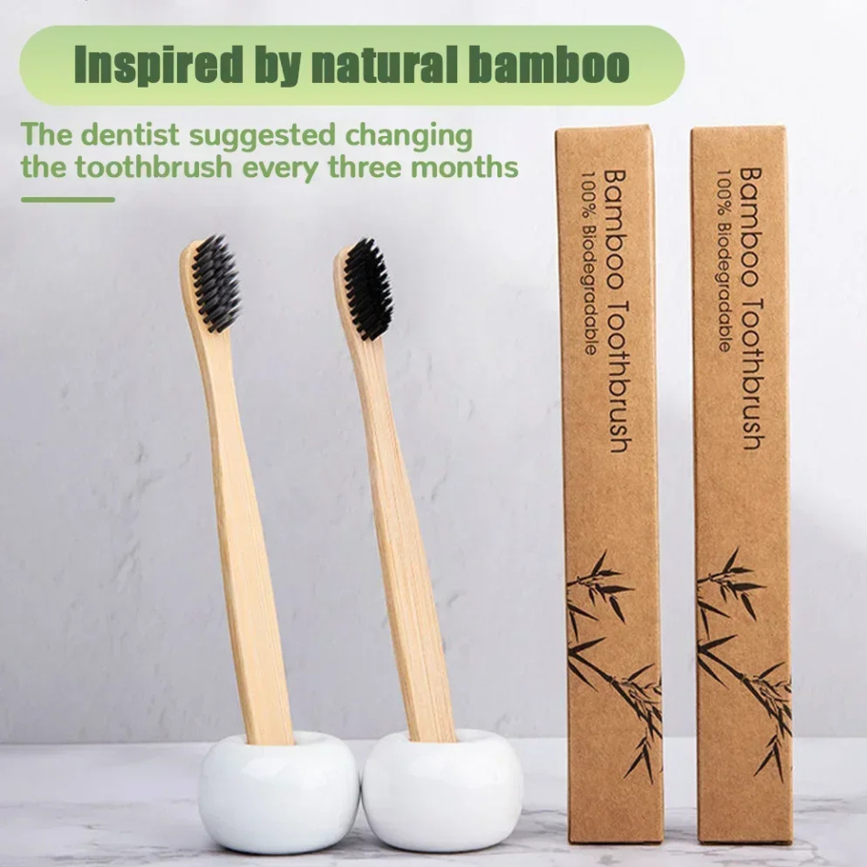 Escova de dentes de bambu com cerdas infundidas com carvão