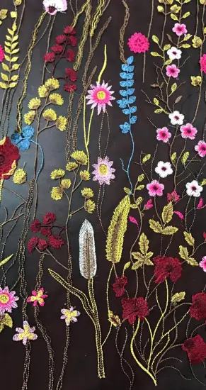 Multicolored Flowers Mesh Embroider Fabric