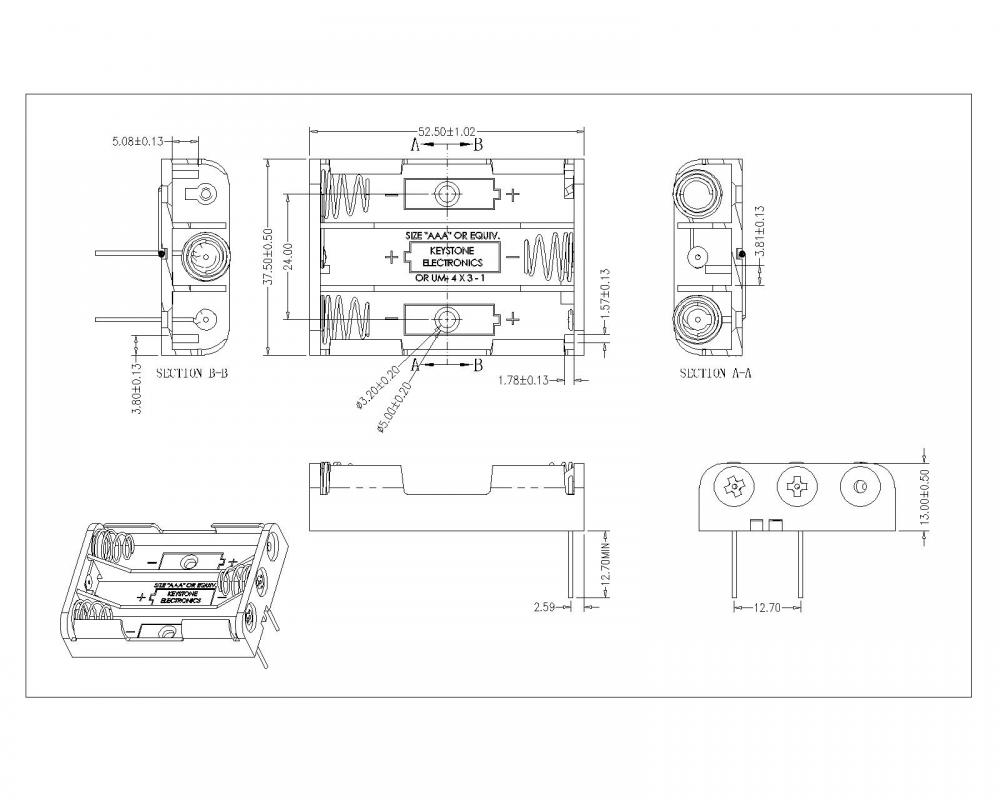 BBA-7-3-BP-479 3 stuks AAA batterijhouders Dip Type