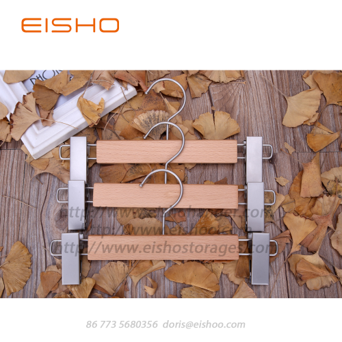 EISHO Solid Wood Anti-Slip Trouser Clamp Hanger