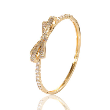 18K Gold Zircon Bow Open Bracelet - Romantic Gift for Anniversaries and Parties