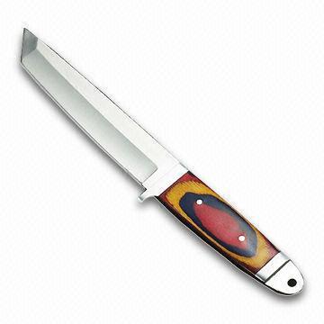 Hunting Knife with Color Wooden Handle, 4mm Thickness, and 308mm Open Size