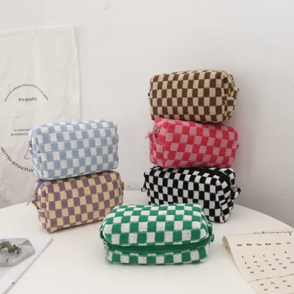 Checkered Makeup Bag Cosmetic Bag