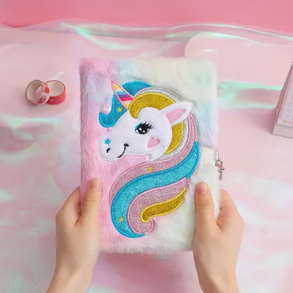 Cute Plush Lock Journal: Carton Unicorn Notebook for Kids – Unicorn Gifts for Girls