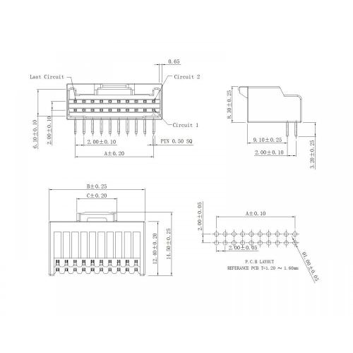 Connettore a 90 ° da 2,00 mm Serie connettore AW2021R-NP-X