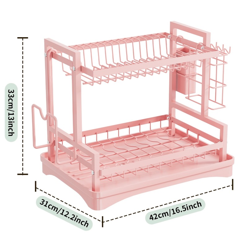 2 Tier Carbon Steel Dish Drying Rack Kitchen Countertop Bowl and Cutlery Organizer