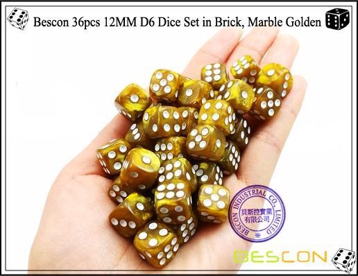 Bescon 36pcs 12MM D6 Dice Set in Brick, Marble Golden-5
