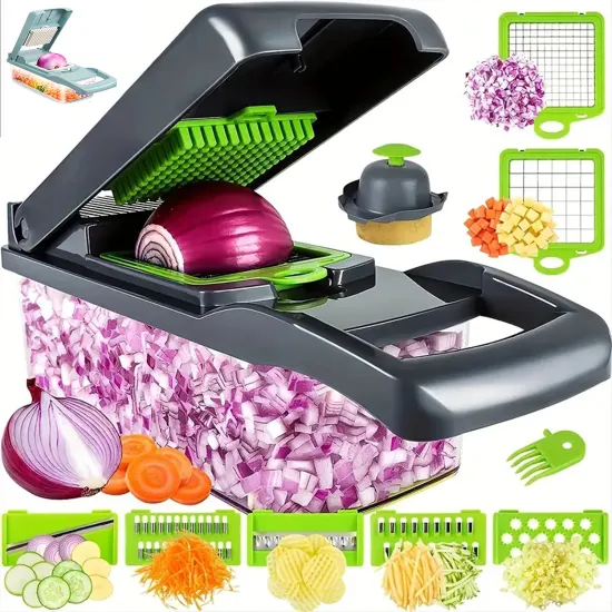 Factory Wholesale: 12-in-1 Kitchen Accessories - Comprehensive Food Cutter, Veggie Onion Chopper, Mandoline Slicer, and Multifunctional Vegetable Cutter for Home and Restaurant Use