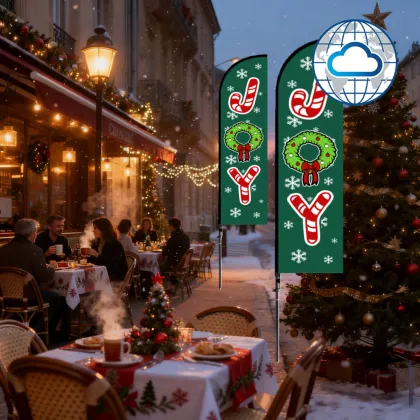 Festive Dark Green JOY Candy Cane Outdoor Flag