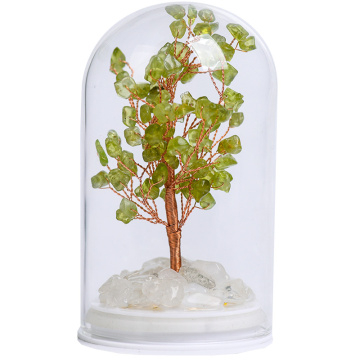 Raw Peridot Copper Tree by Glass Covered Luck Tree OrnamentSpiritual Meditation Energy Room Office Desk Decor