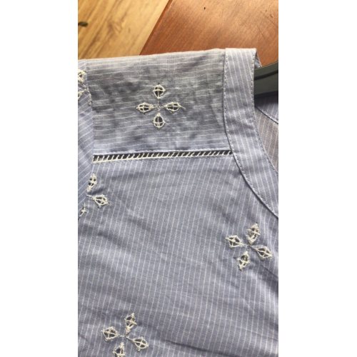 Embroidery Cotton Voile Stripe Blouse for Women