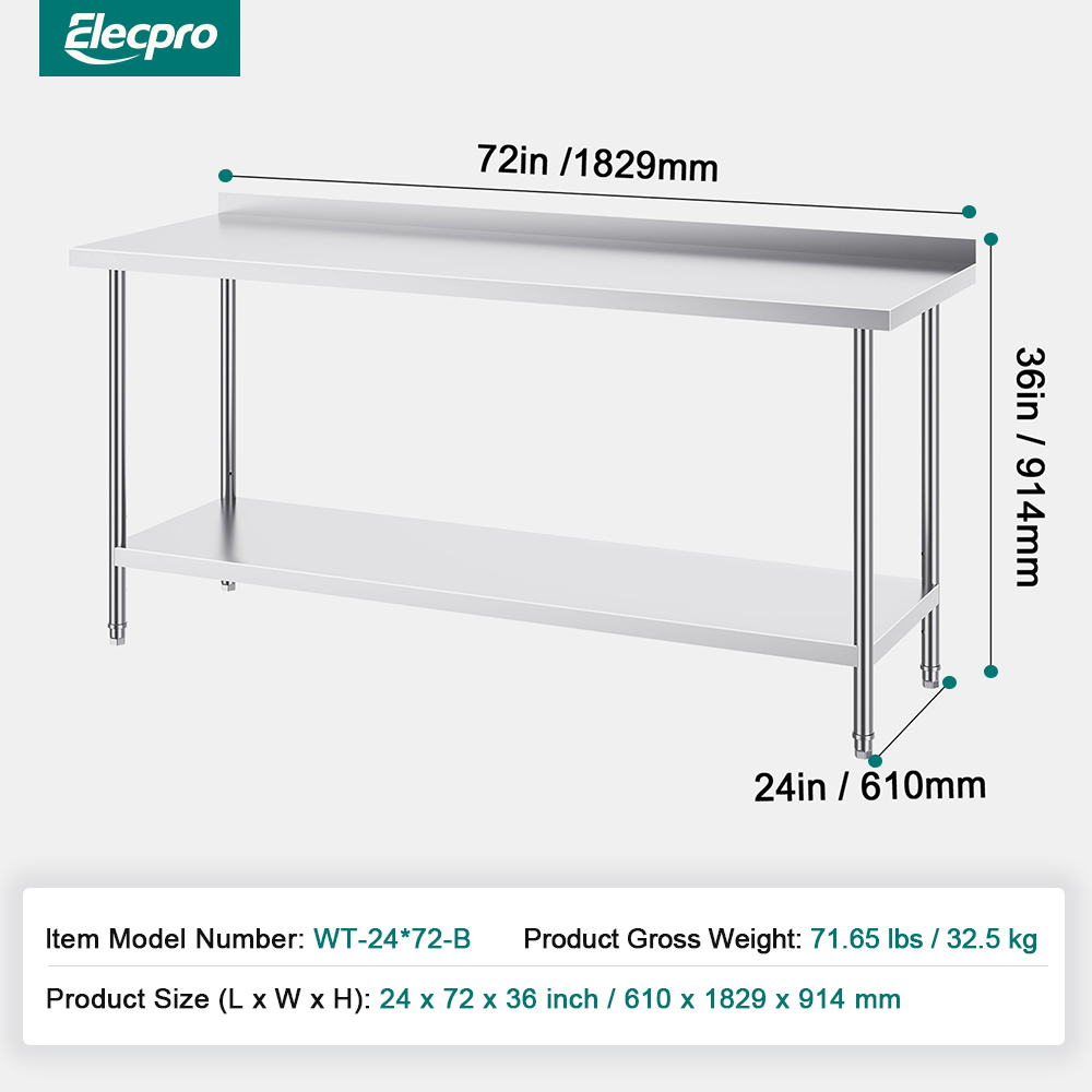 Durable stainless steel table with backsplash (1)