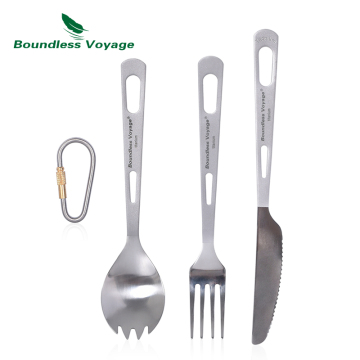 Boundless Voyage Titanium Spork Camping Cutlery Set with Carabiner