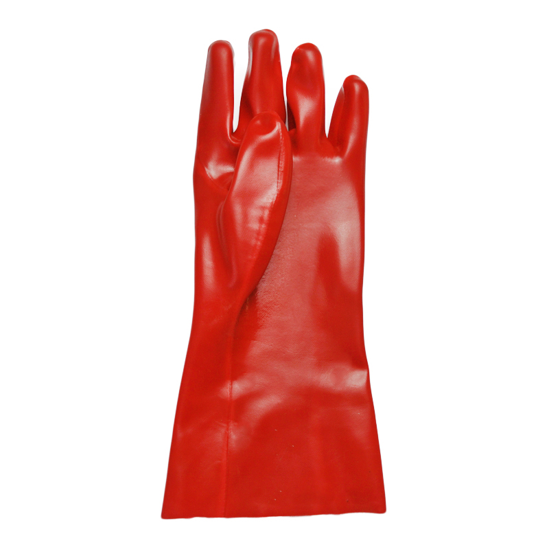 Red PVC coated gloves polyster linning 35cm