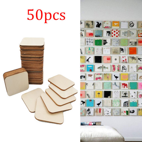 Icosy 50pcs 30mm 1.18inch Log square graffiti Board Coaster Log Coaster Rounded Square Round Wood Chip DIY Wooden