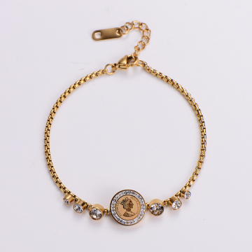 Custom Engraved Logo Bling Zircon Stainless Steel PVD 18K Gold Plated Bracelet