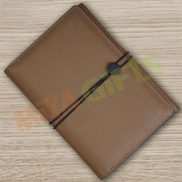 Custom Leather Journal Binder A5A6B5B6 Tan Brown Lichi Pebble with Cross Pocket and Elastic Closure