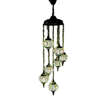 Traditional Luxury 7-Bulb Mosaic Glass Turkish Hanging Lamp for Hotel Décor