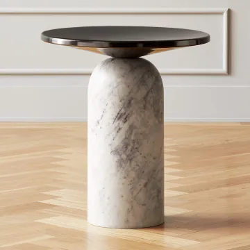 Simple white natural marble living room corner table
