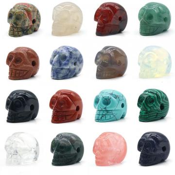 1.2Inch Gemstone Skull Head Statue Carved Gemstone Human Skeleton Figurines Reiki Healing for Home Decor Halloween Decorations