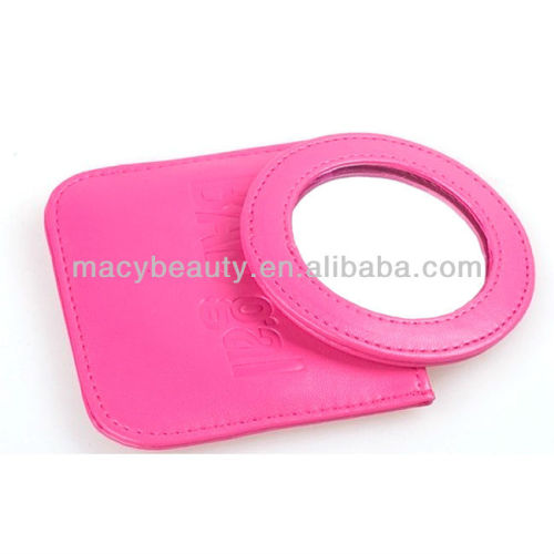 Pu round cosmetic mirror with case