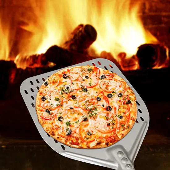 Professional anodizing Rectangular Aluminum Perforated Pizza Turning Peel shovel With Metal Handle non stick pizza peel