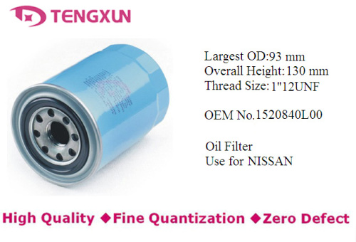 Hot Sale Oil Clean Oil Filter for Nissan (1520840L00)