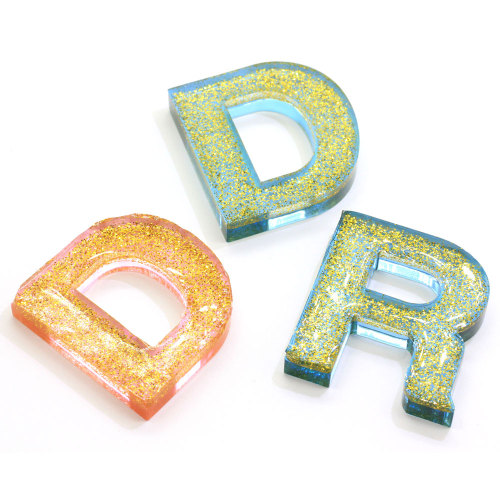 Factory New Arrive Resin Flat Alphabet Letter Beads Charms Kawaii Gold Glitter Filled Letter Alphabet Beads Jewelry Making DIY