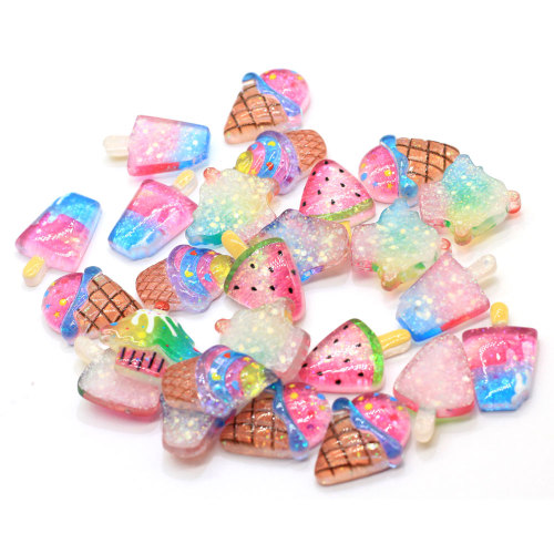 Glitter Fruit Watermelon Popsicle Flatback Resin Craft Simulation Sweet Ice Candy Summer Food for Hair Clip Στολίδι