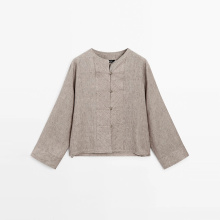 Women's retro new Chinese style versatile linen long sleeved shirt