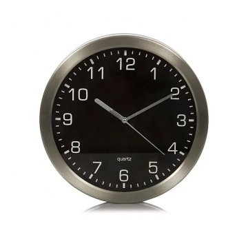 Contemporary Large Silver Numbers Black Metal Silent Quartz Wall Clock