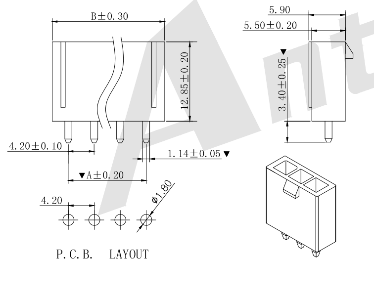 MX4.20mm 180°Wafer Connector Series AW4202V-1xNP-XXXX