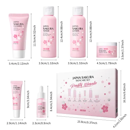 LAIKOU 6Pcs Sakura Skin Care Set: Moisturizing Creams and Cleanser
