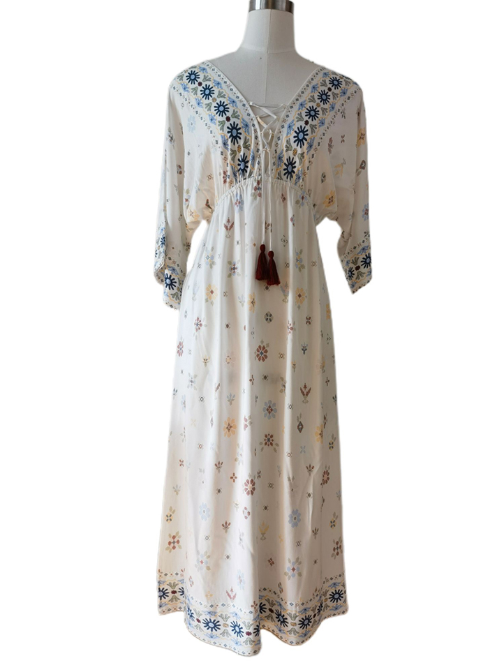 Evelyn V-Neck Tassel Midi Dress