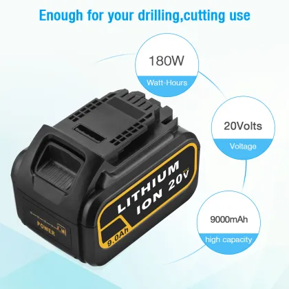 2 Pack 9000mAh DCB200 Rechargeable Battery Replacement for Dewalt 20V Lithium Ion Power Tools