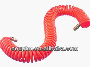 Red color polyurethane air hose spiraled