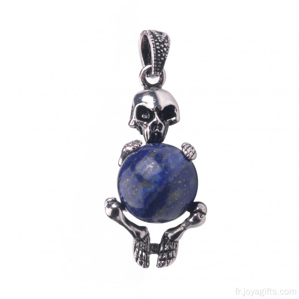 Crâne pendentif Lapis Lazuli, perles en cristal de guérison