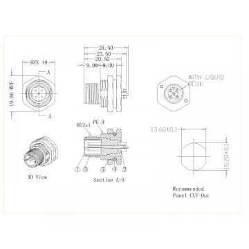 M12 3 ~ 5p mannelijke D -codedraadzijde