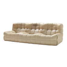 YUANF Full Grain Leather Sofa MCM Style, Reversible Walnut Wood Base (Light/Dark)