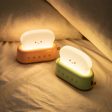 Cute USB Rechargeable Toast Bread Night Light Lamp for Dorm Desk