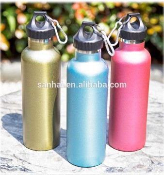 double wall stainless steel water bottle with wide mouth with caribiner