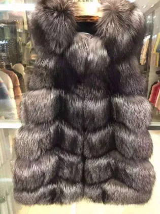 womens high quality silver fox fur vest real