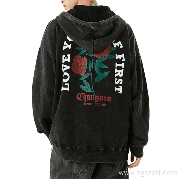 Fashion Men's Rose Alphabet Print Hoodie