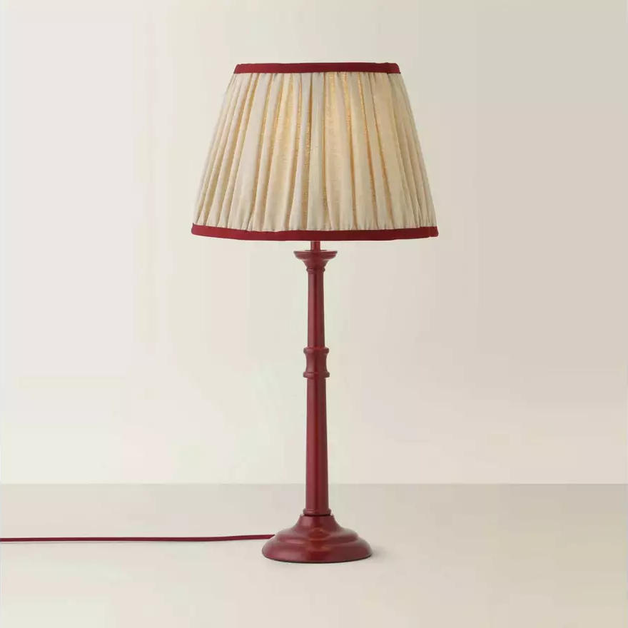 Clara Wood Candlestick Table Lamp With Linen Pleated Shade- Burgundy (5)