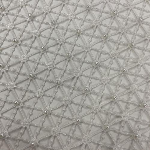 Gorgeous Pearls  on Hollow Checks Embroidery Fabircs