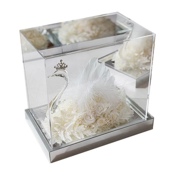 White Swan Shaped Acrylic Mirror Box - Eternal Flower Decoration for Christmas, Valentine's Day, Weddings, and Birthdays