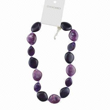 Dark Purple Marble Beaded Necklace, with Knots, Best Selling Items for Winter/Autumn