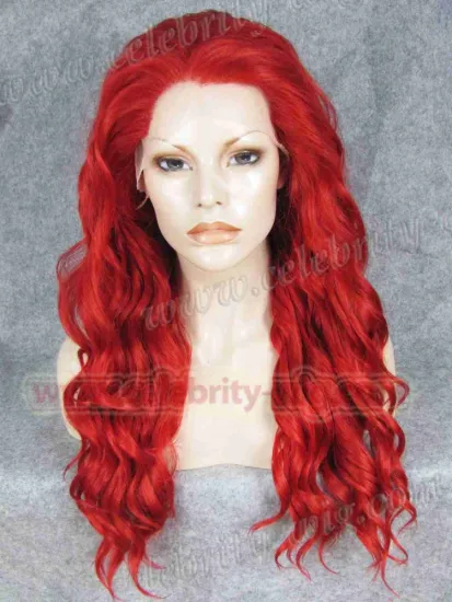 Heidi Klum Supermodel Celebrity Style Long Wavy Fire Red Synthetic Lace Front Wig