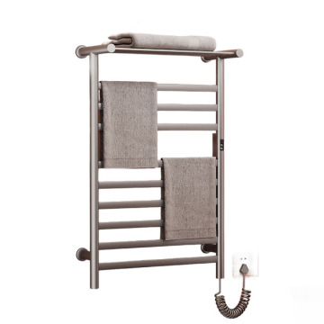 Electric Heated Towel Warmer Rack with Top Shelf: 9 Bar Wall-Mounted Design for Bathroom, 73*48CM Plug-In